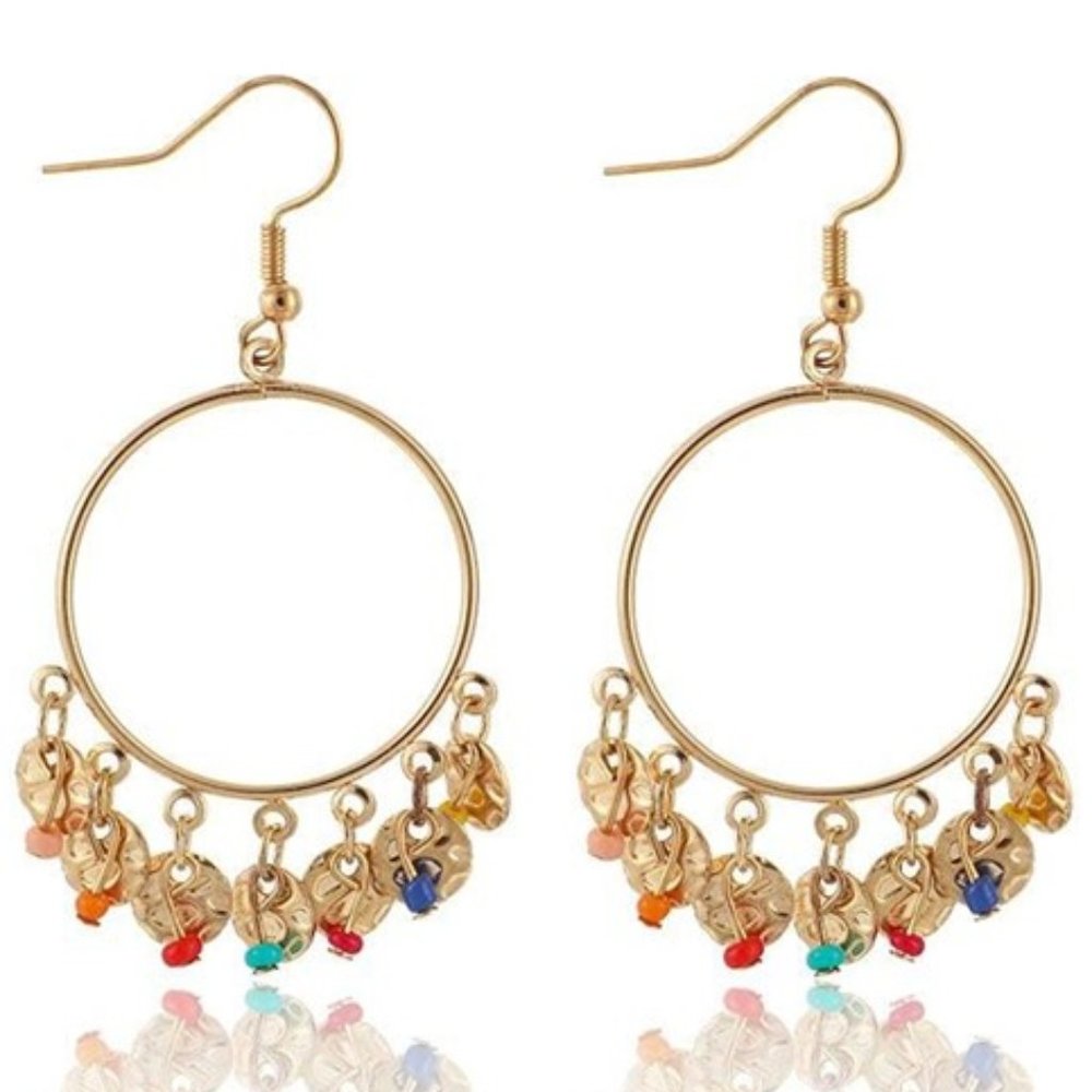 Gold hoop drop bangle earrings